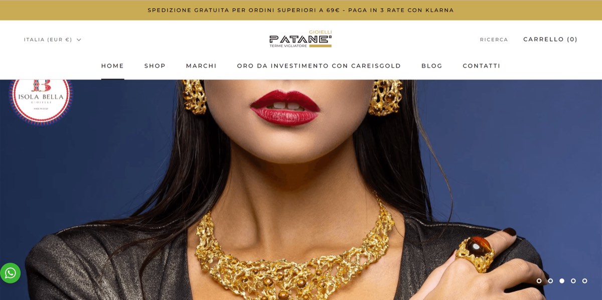 Homepage e-commerce Patané Gioielli