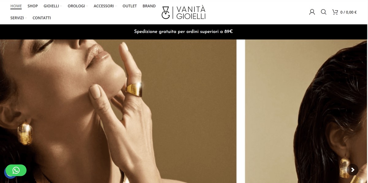 Homepage e-commerce Vanità Gioielli
